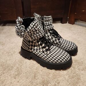 Betsey Johnson Black and White Houndstooth Combat Boots